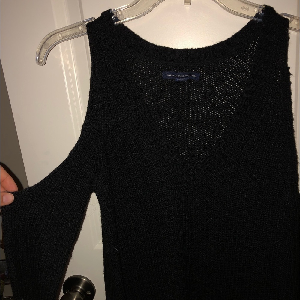 American Eagle Black Knit Cold Shoulder Sweater